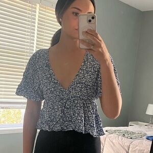 Floral V-Neck Ruffle Top